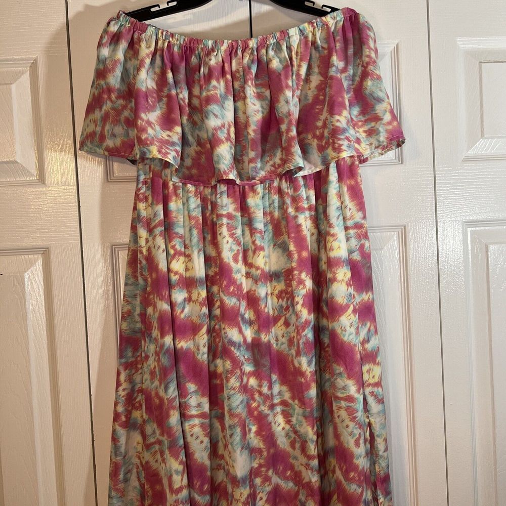 Entro Strapless Women's Long Maxi Dress Pink Yellow Green NWT Size Large